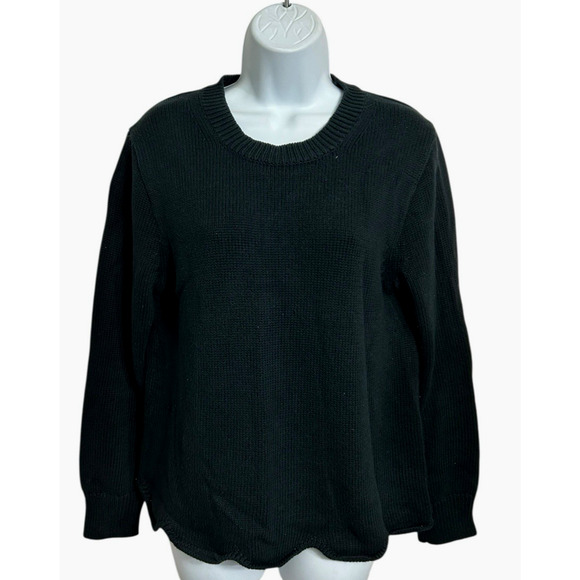 Women's J. By J.Crew Black Pullover Sweater Sz M Scalloped Hem Thick Knit Top - Picture 4 of 5